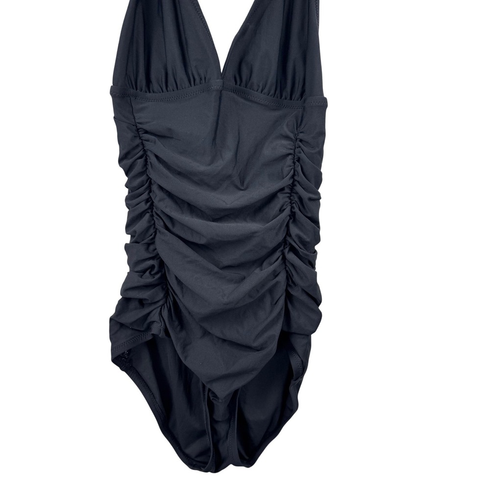 J.Crew One Piece Swimsuit Womens 4 Black Ruched Halter V-Neck Classic Swimwear‎ - Picture 3 of 10